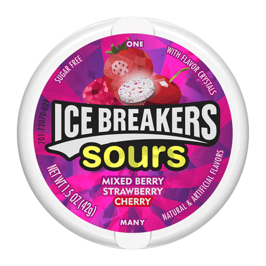 Ice Breakers Sours Mixed Berry Strawberry Cherry Sugar-Free Mints 42g - Gimme Goodies